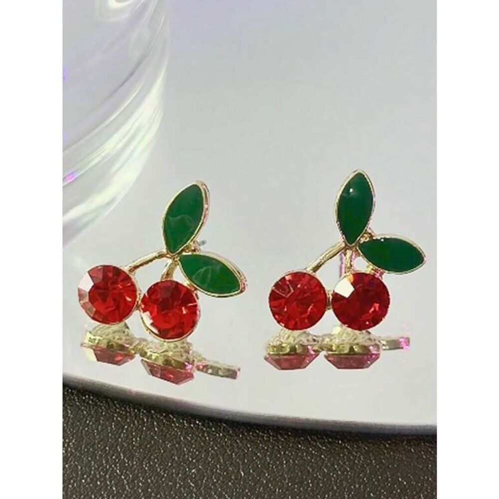 Red Crystal Cherry Stud Earrings R795
